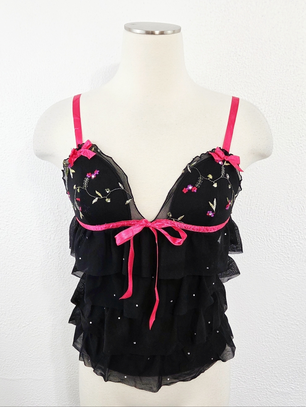 Vintage Victoria's Secret sexy little things cami top floral ruffles lingerie Sm